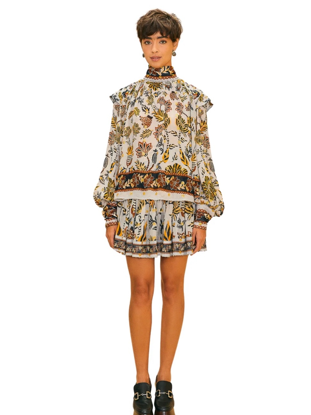 NWT Farm Rio Floral Tapestry Silver Mini Skirt